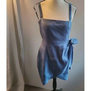 Gianni Bini Wrap Dress Size 6 Blue Tie Sleeveless Linen Zip